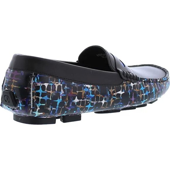 Robert Graham Black Sunbury Print Leather Penny Driving Loafers - Picture 3 of 8